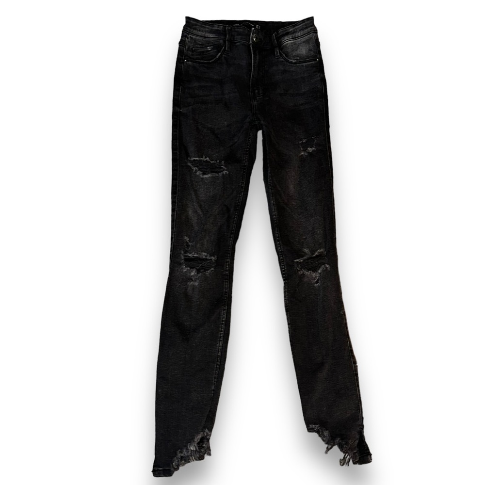Zara black destroyed chewed hem skinny jeans